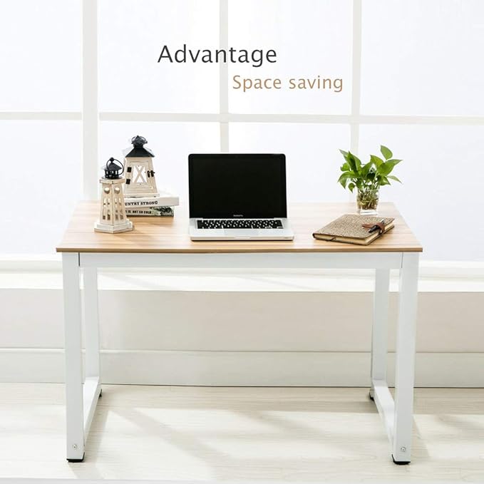 Computer Desk 43in Wood Work Desk Large Gaming Writing Desk PC Laptop Table Study Workstation Home Office Furniture (Burlywood)