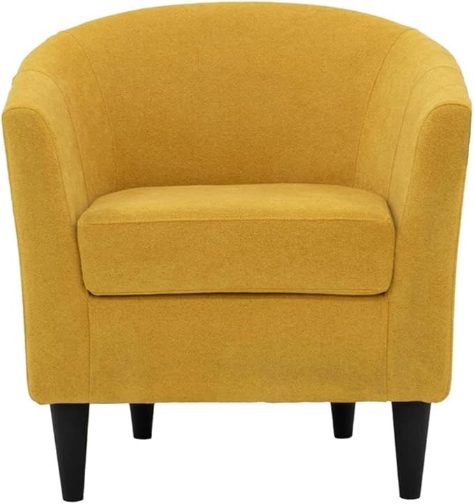 Pemberly Row Traditional Polyester Fabric Club Chair Yellow Finish 17.5 Seat Height 32 H x 30.5 W x 27.5 D Padded Seat Durable Construction Classic Accent Chair for Living Room or Bedroom