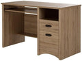 BOWERY HILL 2-Drawer Wood Computer Desk Rustic Oak Finish 47.5 in Wide 30.625 in High Antique Bronze Pewter Handles Keyboard Tray File Storage Country Style Home Office Desk