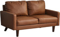 Faux Leather Loveseat Mid-Century Modern Sofa with Wooden Legs for Living Room Office-Brown
