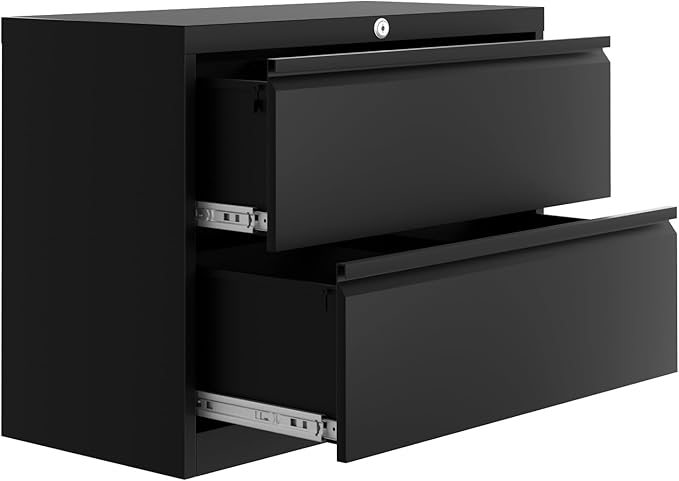 GarveeHome 2-Drawer File Cabinet with Lock Metal Lateral Filing Cabinets for Letter/Legal Size Documents Heavy Duty File Storage for Home Office Black