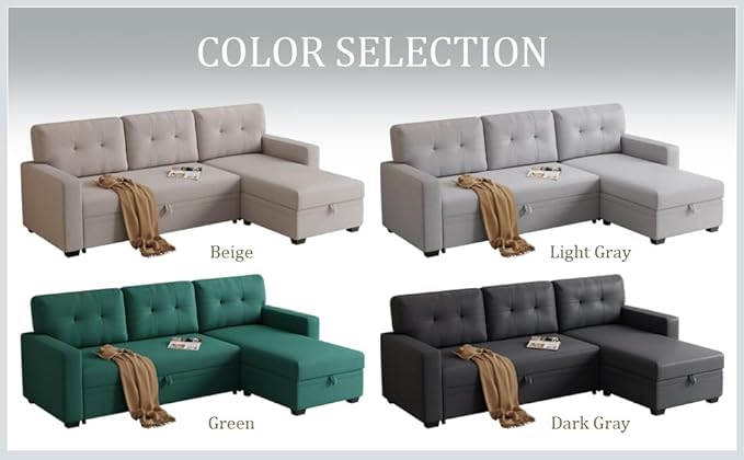 82 L-Shape Convertible Sectional Sleeper Sofa with Storage Chaise and Pull-Out BedModular Small Corner Couch Cama Lounge W/Removable Back Cushions &amp Armrestfor Home FurnitureLight Gray