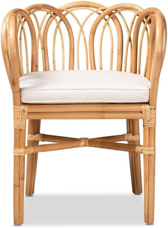 Bowery Hill 18.1'' Modern Rattan Accent Chair Natural Finish Looped Backrest 31H x 24.5W x 24D Removable Foam Cushion with Cotton-Polyester Upholstery Handmade for Living Room or Lounge Use