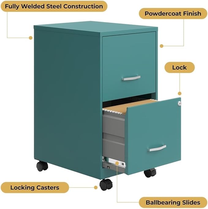 Orison Office 18 2 Drawer Mobile Ultra Pedestal File Cabinet Teal