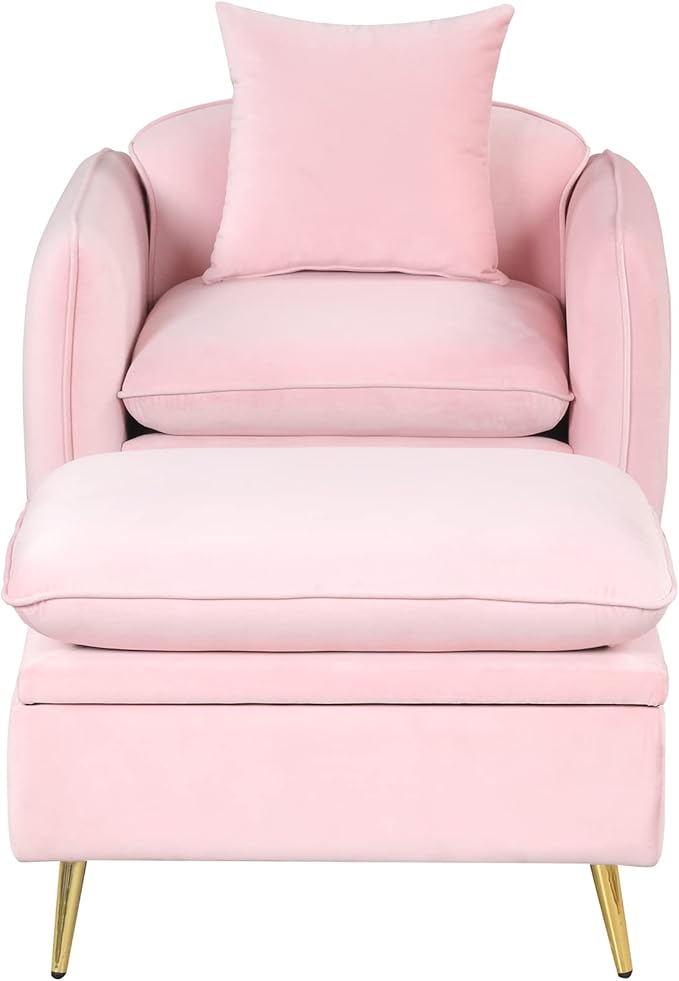 35.2 Modern Accent ChairSingle Sofa Chair with Ottoman Foot Rest and Pillow for Living Room Bedroom Small Spaces Apartment OfficePink
