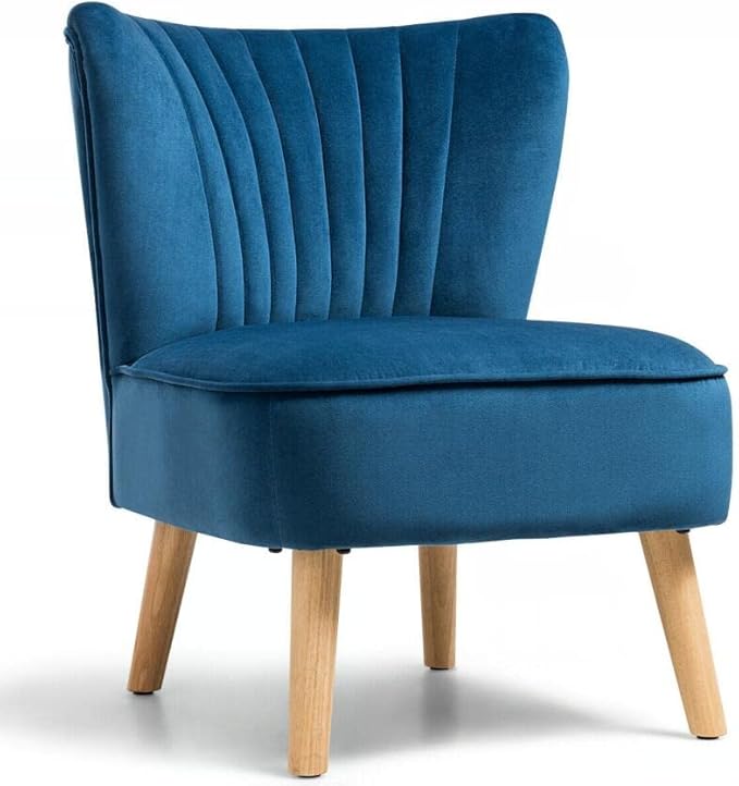Nightcore Velvet Accent Chair Set Leisure Single Club Chair Set with Footrest Modern Tufted Upholstered Chair Set with Unique Velvet Upholstery for Living Reading Room Bedroom (Blue)