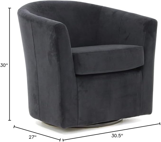 Pemberly Row Traditional Fabric Swivel Club Chair 30H x 30.5W x 27D Black Finish Flared Arms Removable Padded Seat 360 Degree Swivel Base Comfortable Accent Chair for Living Room or Reading