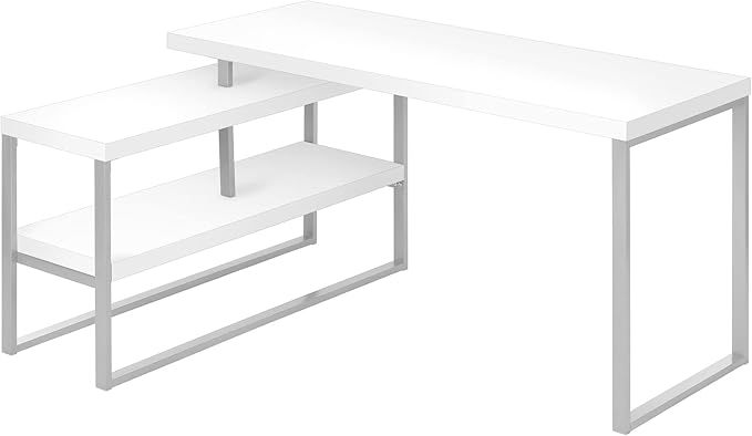 Monarch Specialties I 7585 Computer Desk Home Office Corner Left Right Set-up Storage Shelves 60 L L Shape Work Laptop Metal Laminate White Grey