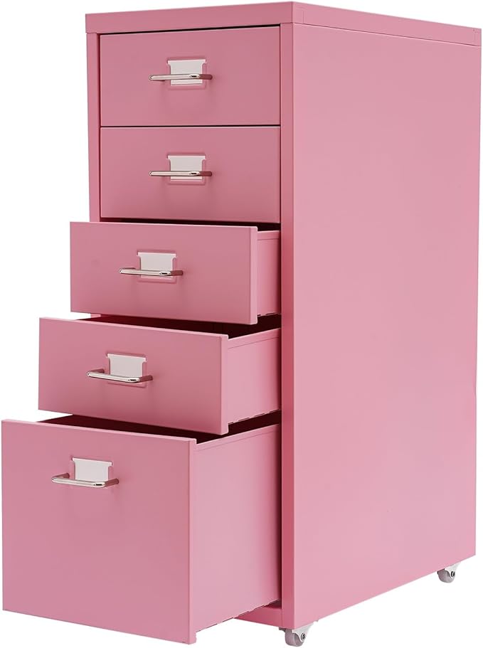 5 Drawer Pink Metal Vertical File Storage Cabinet 5 Drawer File Cabinet with Lock Assembly Required