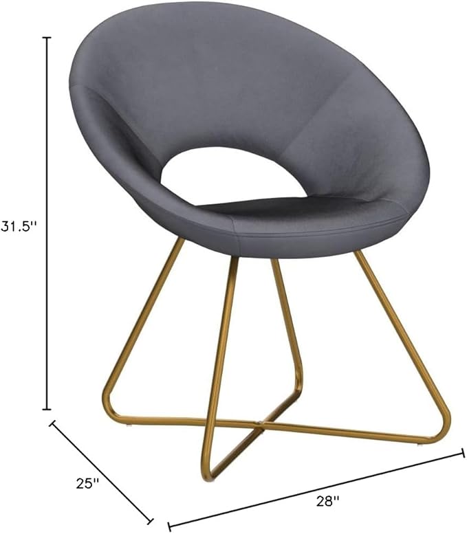 Roundhill Furniture Slatina Silky Velvet Upholstered Accent Chair with Gold Tone Finished Base Gray