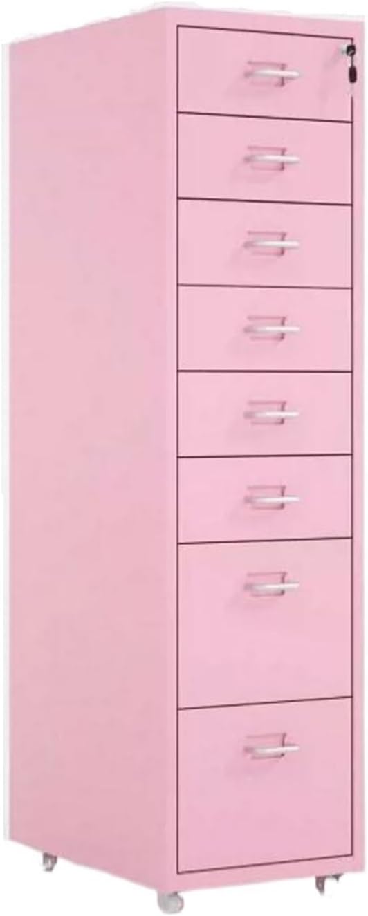 File Cabinet Under Desk Locking Mobile Drawer Cabinet 3/5 /6/8 Storage Cabinet Data Filing Cabinet (Color : Pink Size : 8F)
