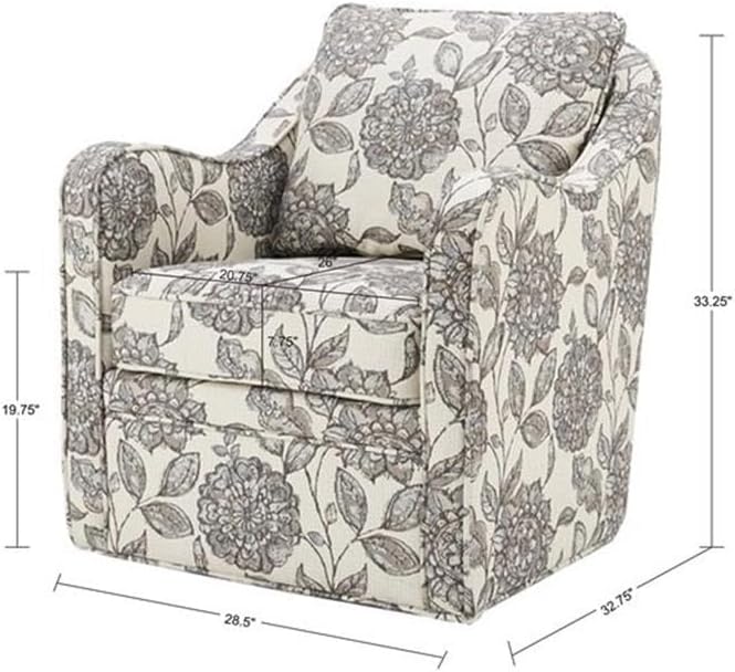 Pemberly Row Swivel Accent Chair 33.25 H x 28.5 W x 32.75 D Solid Wood Frame Multi-Color Floral Upholstery Black Metal Base Rounded Arms Foam Cushion Living Room or Home Office Seating