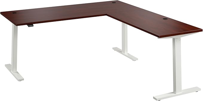 Bush Business Furniture 72-inch Height Adjustable L Shaped Standing Desk Electric Sit-Stand Corner Computer Table Ergonomic Office Move 60 Series Hansen Cherry with White Base