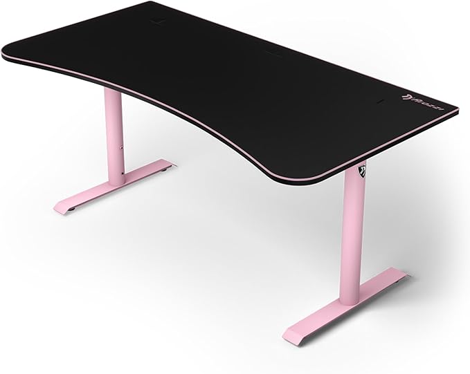 Arozzi Arena Large Gamer Desk - 63x32” Adjustable Height PC Gaming Desk with Storage for Cables &amp Triple-Monitor Support - Full-Surface Washable Mousepad - Pink