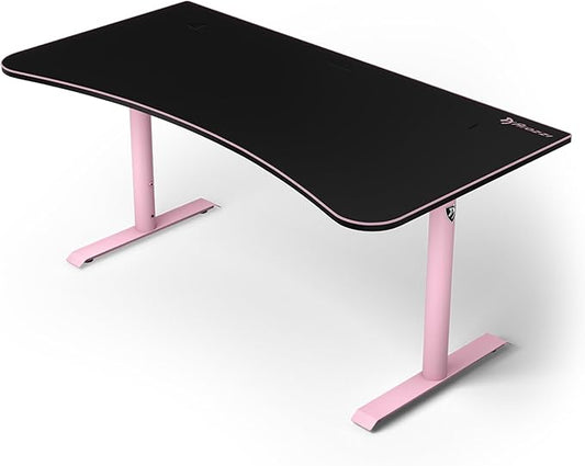 Arozzi Arena Large Gamer Desk - 63x32” Adjustable Height PC Gaming Desk with Storage for Cables &amp Triple-Monitor Support - Full-Surface Washable Mousepad - Pink