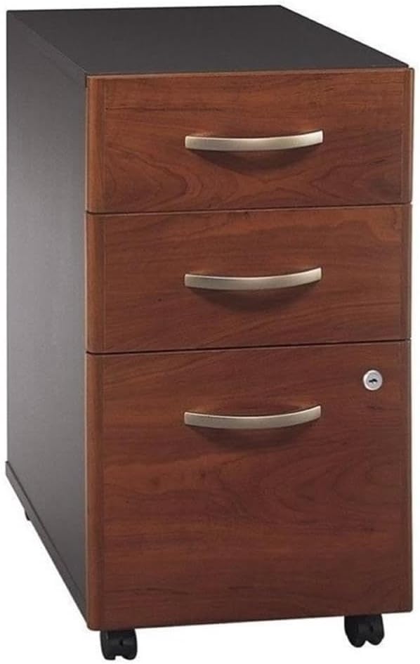 BOWERY HILL 3 Drawer Mobile Pedestal Filing Cabinet Hansen Cherry Finish Locking Bottom Drawers with Ball-Bearing Slides Rolling Design for Office Supplies and Legal File Storage