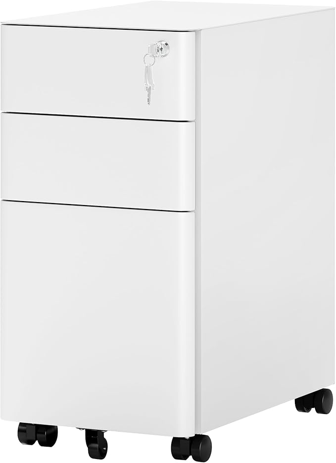 YITAHOME 3-Drawer File Cabinet Lockable Mobile Filing Cabinet for A4/Letter/Legal Size Folder Vertical File Cabinet for Home Office Installed Except Casters White