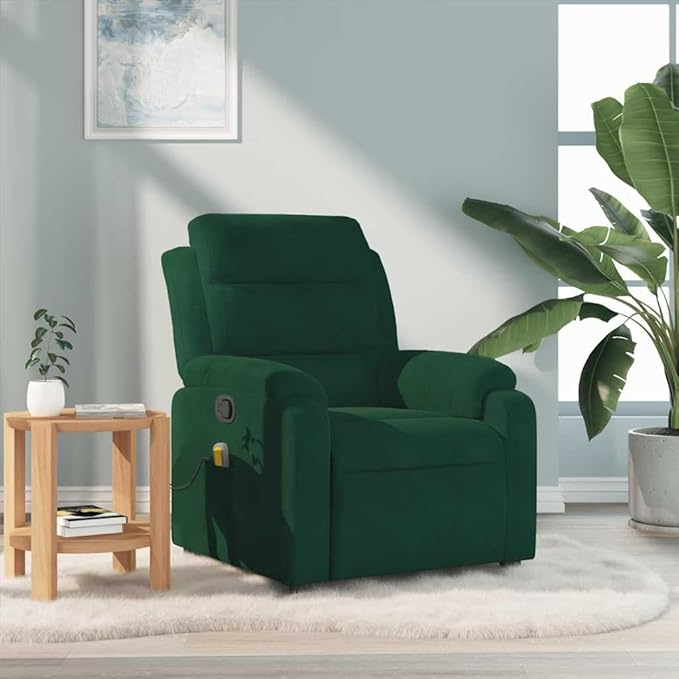 vidaXL Dark Green Velvet Massage Recliner Chair with Adjustable Armrests and USB Functionality for Living Room Home Theater Relaxation Single Sofa TV Office Reclining Armchair