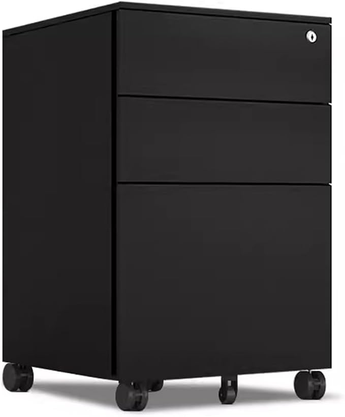 Mobile File Cabinet Under Desk Three Drawers Metal File Cabinet with Lock White/Black Iron Dresser for Home Office File Cabinet (Color : Black Size : 39 x 45
