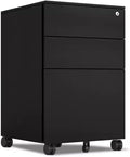 Mobile File Cabinet Under Desk Three Drawers Metal File Cabinet with Lock White/Black Iron Dresser for Home Office File Cabinet (Color : Black Size : 39 x 45