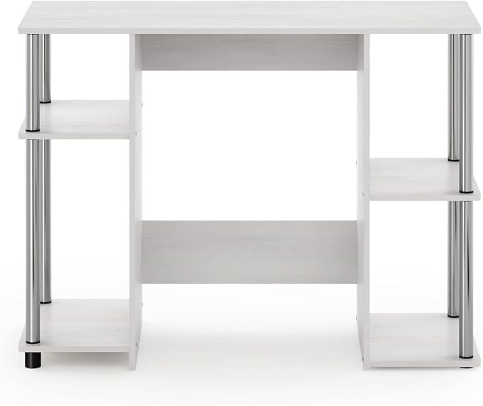 Compact Computer Desk - Study Writing Table for Small Spaces - Modern Home Office Desk White Oak/Stainless Steel