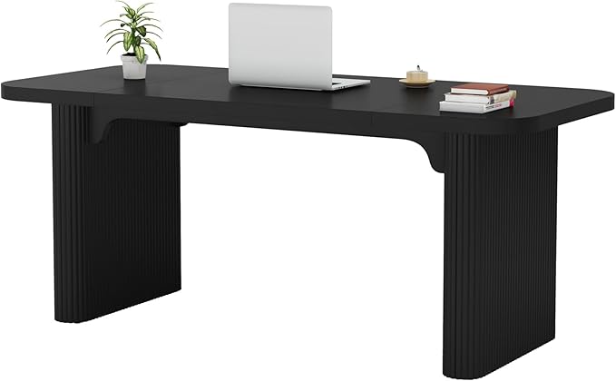 Tribesigns 62-Inch Rectangular Executive Computer Desk Large Modern Wood Writing Table with Double Pedestal for Home Office Easy to Assemble Chair Not Included (Black)
