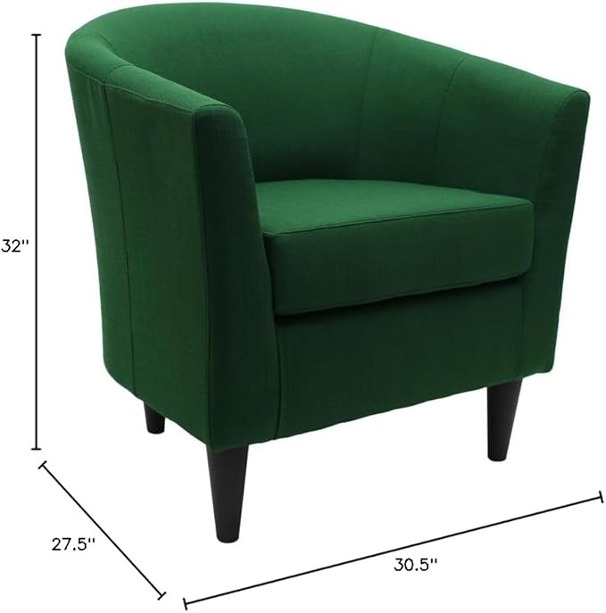 Pemberly Row Traditional Fabric Club Chair Emerald Green Finish Polyester Upholstery Padded Seat 17.5 in Seat Height 32 in x 30.5 in x 27.5 in Accent Chair for Living Room or Bedroom