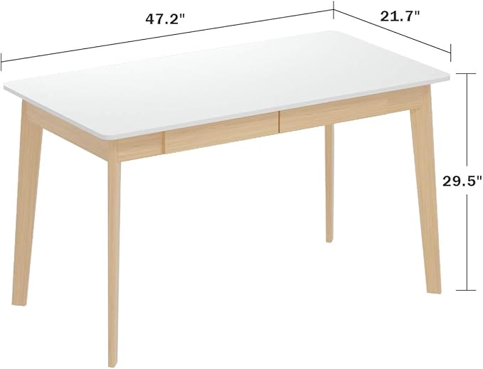 ECACAD Computer Desk with 2 Drawers 47” Home Office Desk Writing Study Working Table for Bedroom White