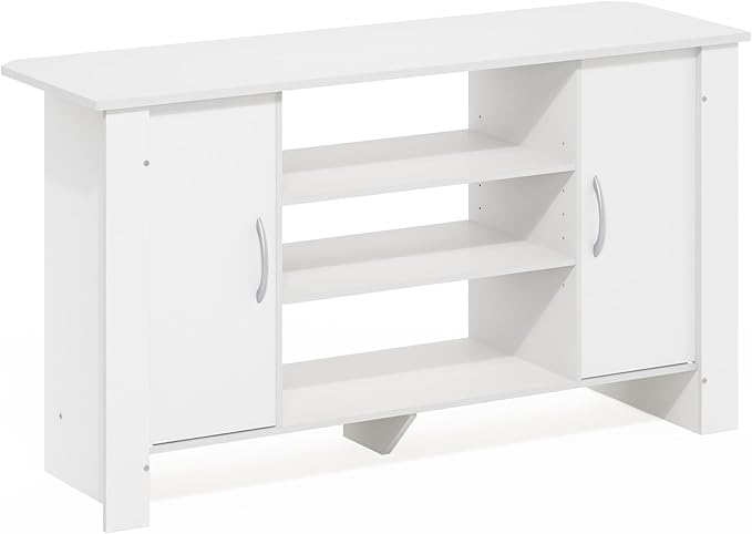 Furinno ECON TV Stand 4-Tier Entertainment Center with Adjustable Shelf Open Back TV Console with Door Storage for TV up to 46 Inch for Living Room Bedroom White