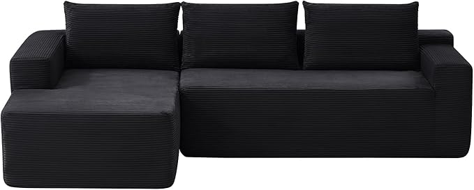 96 Inch Cloud Sectional CouchModern Modular Sectional Sofa with Deep SeatCorduroy Boneless Couches with L-Shape Chaise for Living Room BedroomNo Assembly Required (Black Left Facing Chaise)