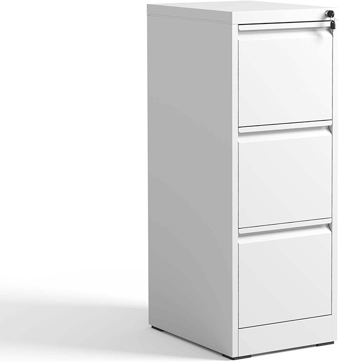 3 Drawer Small Metal Vertical File Cabinet with LockUnder Desk Storage OrganizerFiling Cabinets for HomeOffice Locking Drawers for A4 Legal/Letter SizeWhite