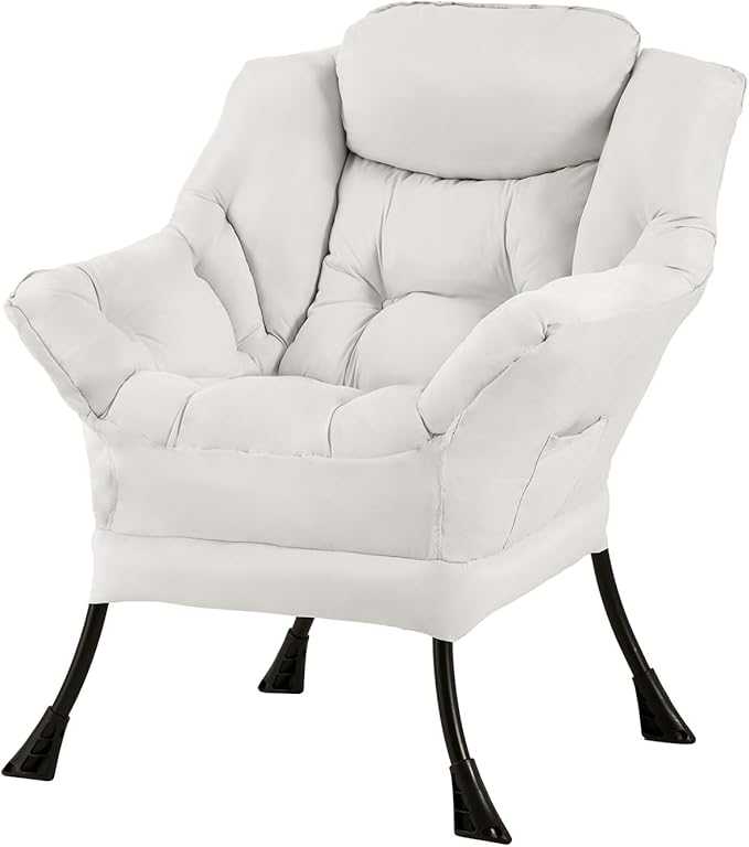 Tiita Lazy Chair Beige Modern Large Accent Armchair Comfy Leisure Sofa Reading Chair for Bedroom Living Room Dorm Rooms Garden and Courtyard Beige