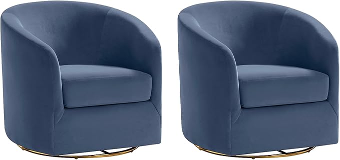 HULALA HOME Swivel Accent Chair with Gold Metal Base Set of 2 Contemporary Velvet Curved Swivel Barrel Chair Upholstered Club Armchair Leisure Single Sofa for Living Room Bedroom(Slate-Blue)