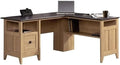 Pemberly Row L-Shaped Desk 59 x 58.75 x 29.25 in Manufactured Wood Dover Oak and Slate Finish Cable Management File Drawer Lower Shelf Transitional Style Home Office Desk