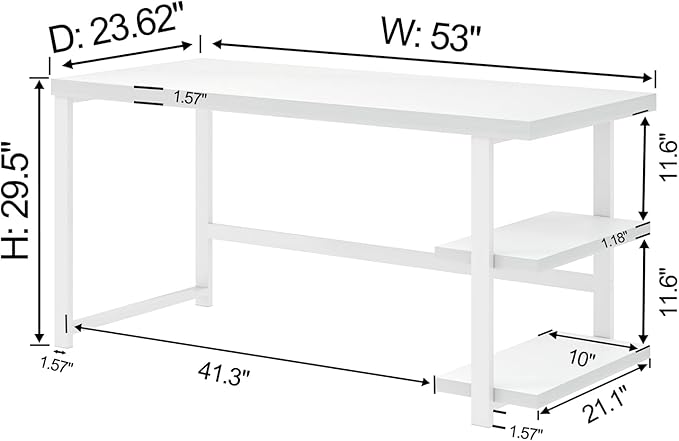 EXCEFUR White Computer Desk Modern Home Office Desk with Storage Shelf Wood and Metal Writing Study Table for Living Room Bedroom 53 Inch