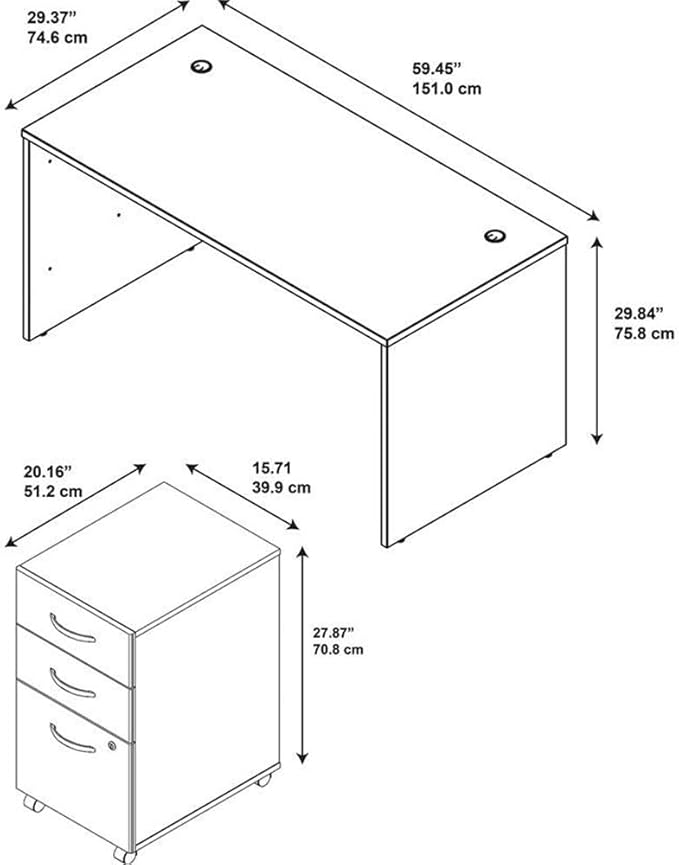 Bush Business Furniture Series C 60W x 30D Office Desk with 3 Drawer Mobile File Cabinet in Hansen Cherry