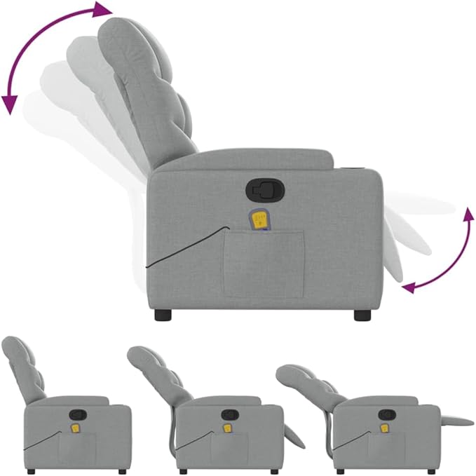 vidaXL Light Grey Fabric Massage Recliner Chair with Adjustable Armrests Built-in Functionality Perfect for Living Rooms and TV Watching
