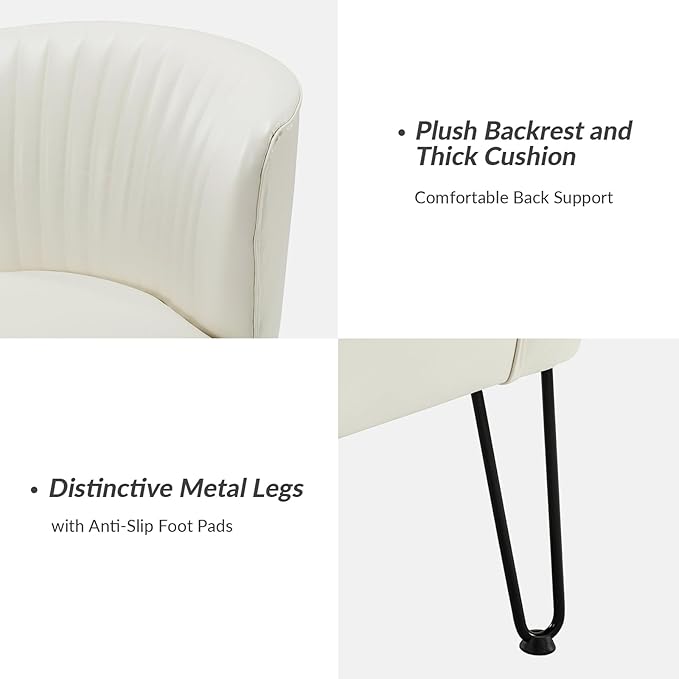 HULALA HOME Faux Leather Accent Chair with Metal Base Mid Century Modern Living Room Chair Comfy Upholstered Armless Side Chair for Bedroom Ivory