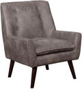 BOWERY HILL Mid-Century Tufted Fabric Accent Chair Dark Brown Finish 28.25 W x 30 D x 35 H Polyester Upholstery Barrel Shape with Tapered Legs Solid Wood Frame Living Room Seating