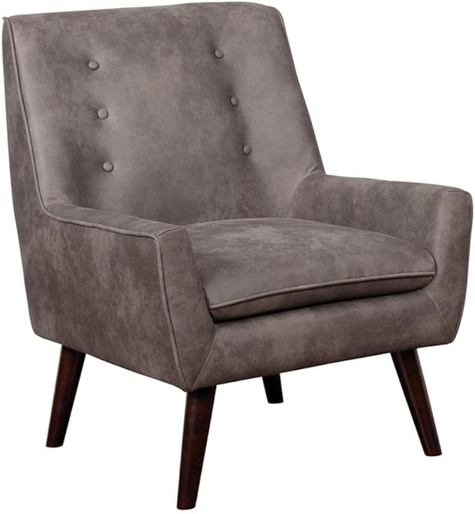 BOWERY HILL Mid-Century Tufted Fabric Accent Chair Dark Brown Finish 28.25 W x 30 D x 35 H Polyester Upholstery Barrel Shape with Tapered Legs Solid Wood Frame Living Room Seating