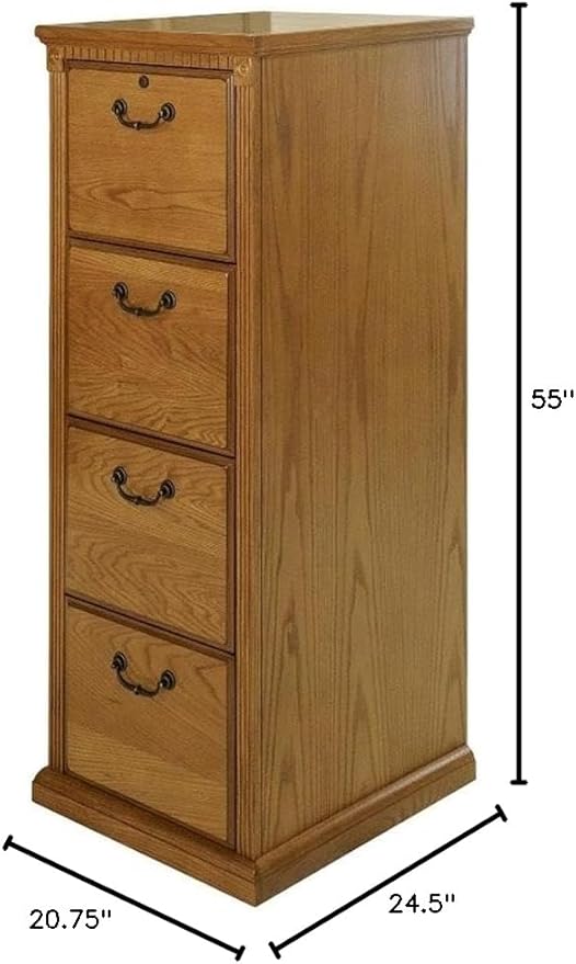 Pemberly Row 4-Drawer Wood Filing Cabinet Natural Distressed Finish Hardwood Solids and Veneers Locking Top Drawer 55 H x 20.75 W x 24.5 D Office Storage and Organization