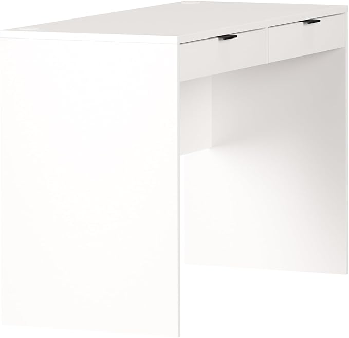 Prepac 46 Writing Desk – Computer Desk with 2 Drawers White Office Desk for Home Office or Bedroom