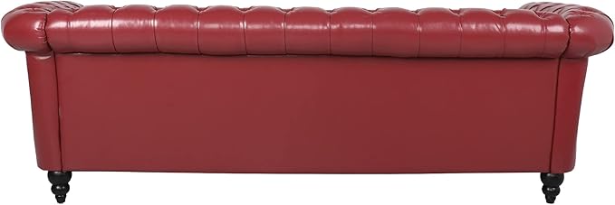 LEVNARY Chesterfield Sofa Classic Tufted Upholstered Leather Couch Modern 3 Seater Couch Furniture with Tufted Back for Living Room Office (Wine Red)
