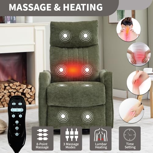 Manual Swivel Rocker Recliner Chair for Adults Overstuffed Reclining Glider Chair for Nursing with Vibration Massage &amp Heat Living Room Rocking Recliner 2-Stage backrest Chenille Fabric Green