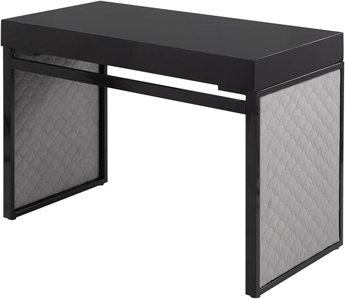LumiSource Drift Upholstered Desk Home Office Desk Computer Desk with Drawers Black Desk Small Desk for Bedroom Gaming Desk Contemporary Desk