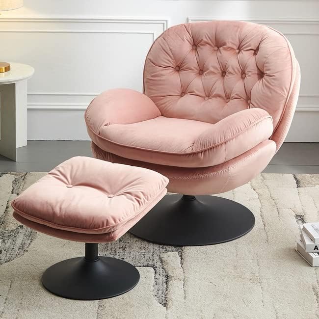 Accent Chair TV Chair Living Room Chair with Ottoman Modern Velvet Lounge Chair with Ottoman Set with Large Metal Base Swivel Leisure Chair for ClubHome Office (Pink#V+New)