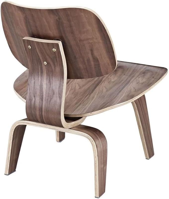 Pemberly Row Modern Molded Plywood Accent Chair Walnut Finish 27 H x 22 W x 25 D Durable Construction with Rubber Foot Pads Lightweight Veneer Living Room Indoor Seating
