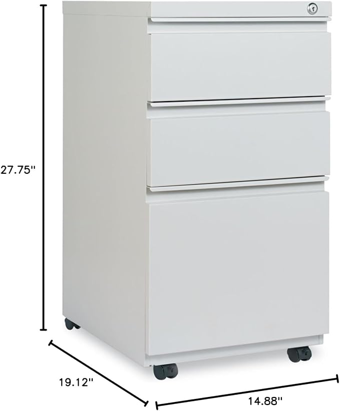Alera PBBBFLG Three-Drawer Pedestal File with Full-Length Pull 14 7/8 x 19 1/8 Light Gray