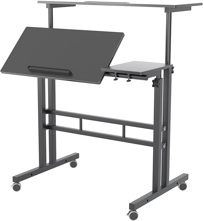 SDHYL 31.5 inches Movable Laptop Desk with Mouse Board Adjustable Height and Angle Anti-Slip Workstation Home Office Desk with Tablet Slot Portable Student Desk Black S7-ZS-101-2BK-US