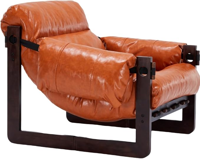 GDFStudio Aogex Accent Chair Leather Club Chair Oil Waxed Leather Lounge Sofa Armchair with Removable Pillow Comfort Chaise Lounge Single Reading Sofa for Living Room Bedroom Home Retro Orange